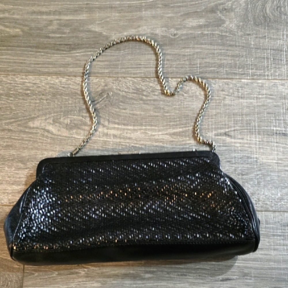 Adrienne Vittadini Black Woven Clutch Wristlet